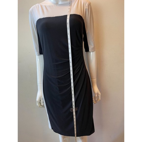 Lauren Ralph Lauren Women Colorblock Bodycon Dress Side Ruched Black White SZ 10 - Picture 4 of 11